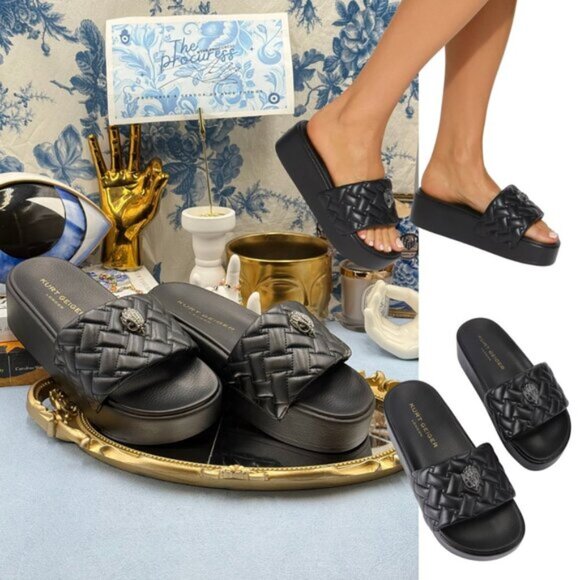 🆕 KURT GEIGER LONDON 🧿 NWOB Meena Eagle Platform Slides Sz EU 37 US 7 - Picture 1 of 16